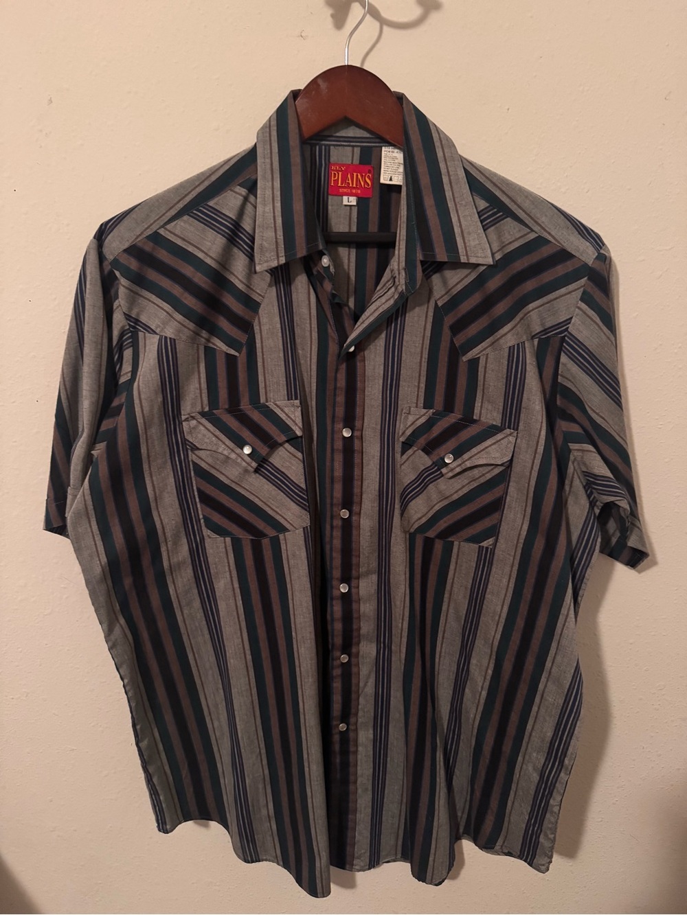 Short-Sleeve Western Stripe Button-Down Shirt in Gray/Purple/Green